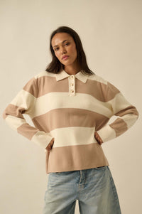 Advantage Line Striped Knit Collared Rugby Sweater - ShopPromesa