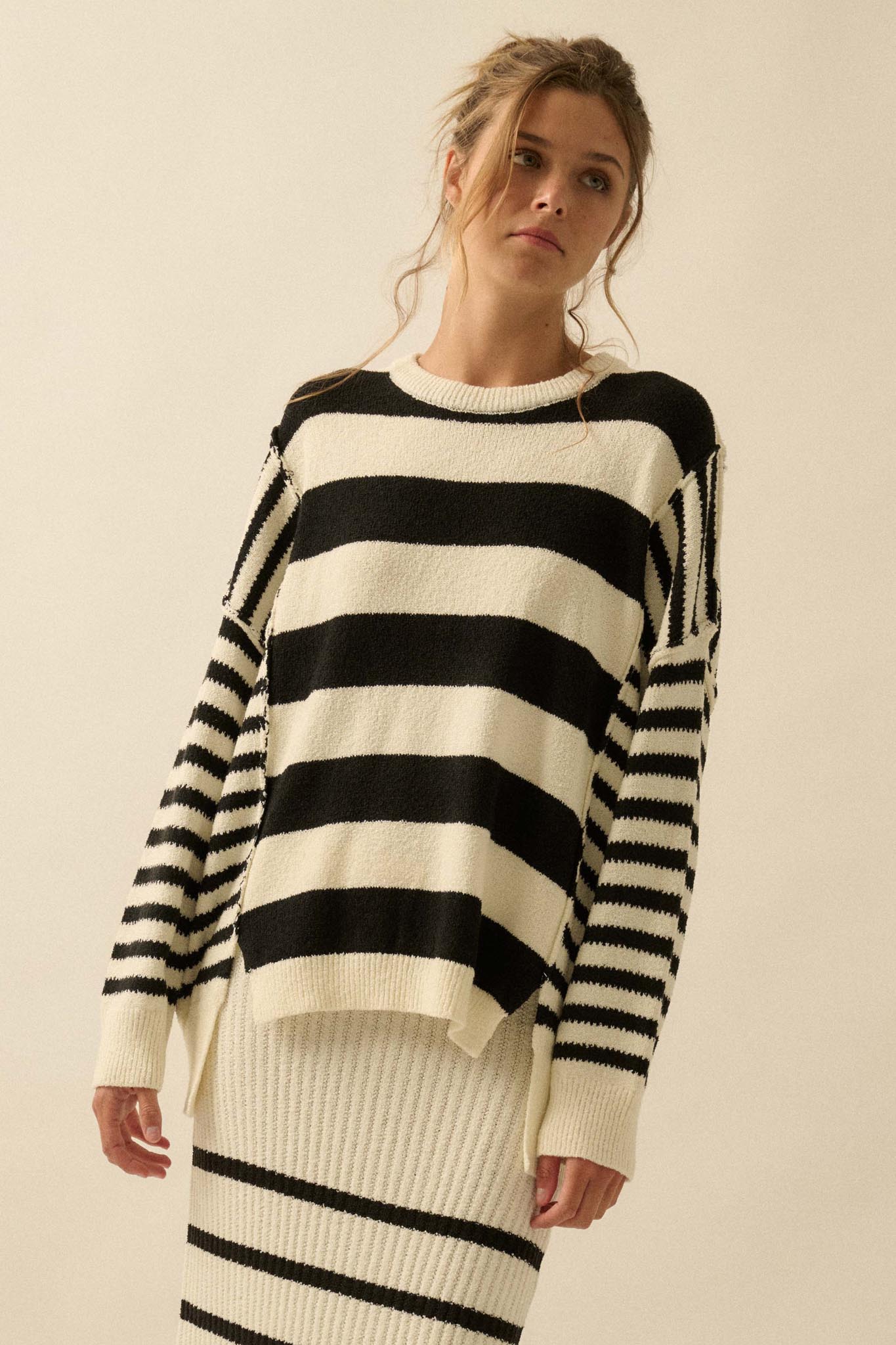 Promise the Label Paneled Striped Sweater - ShopPromesa