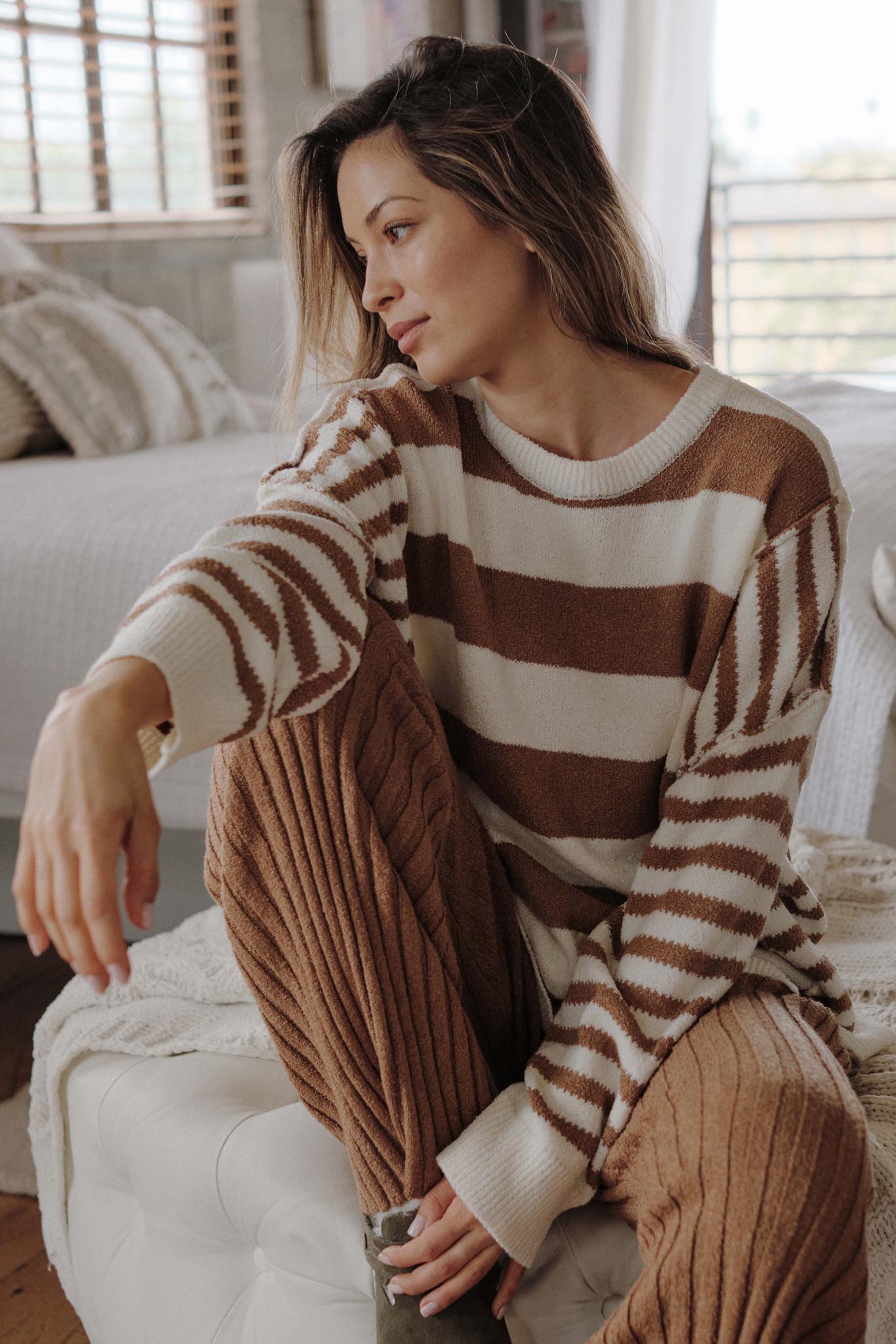 Promise the Label Paneled Striped Sweater