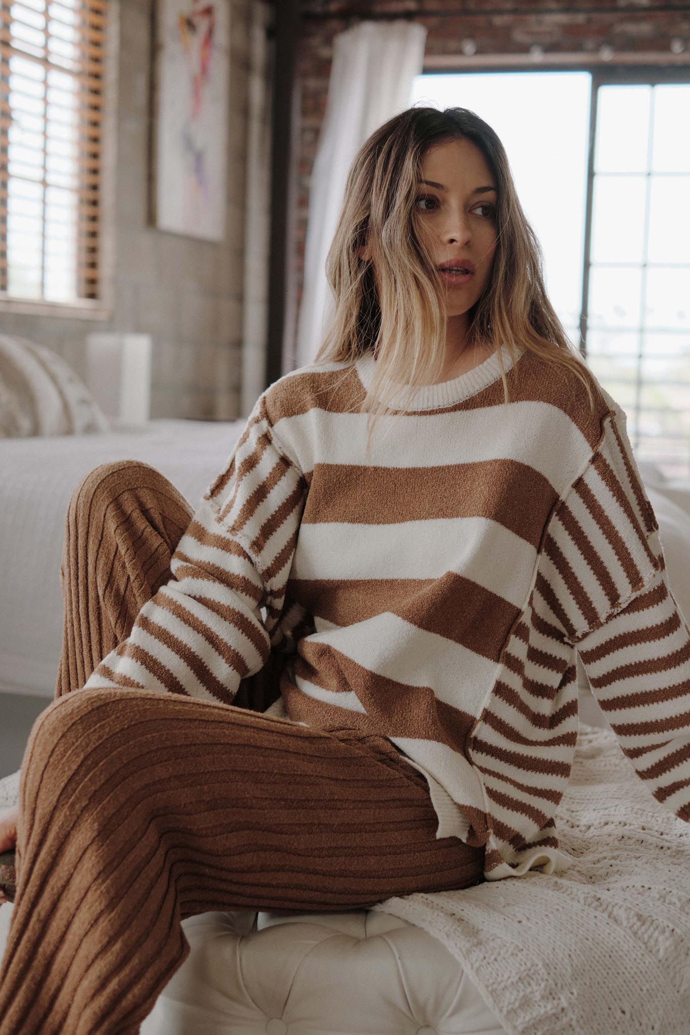 Promise the Label Paneled Striped Sweater