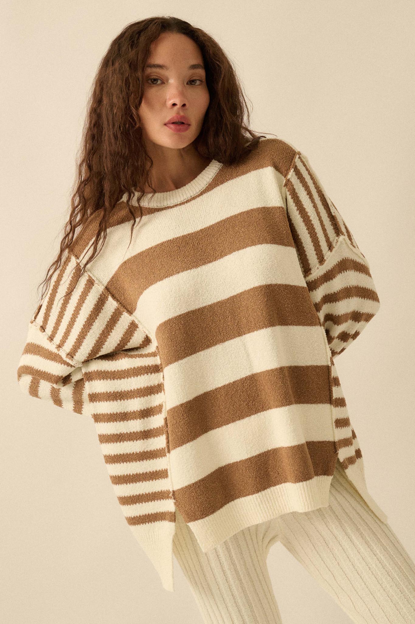 Promise the Label Paneled Striped Sweater