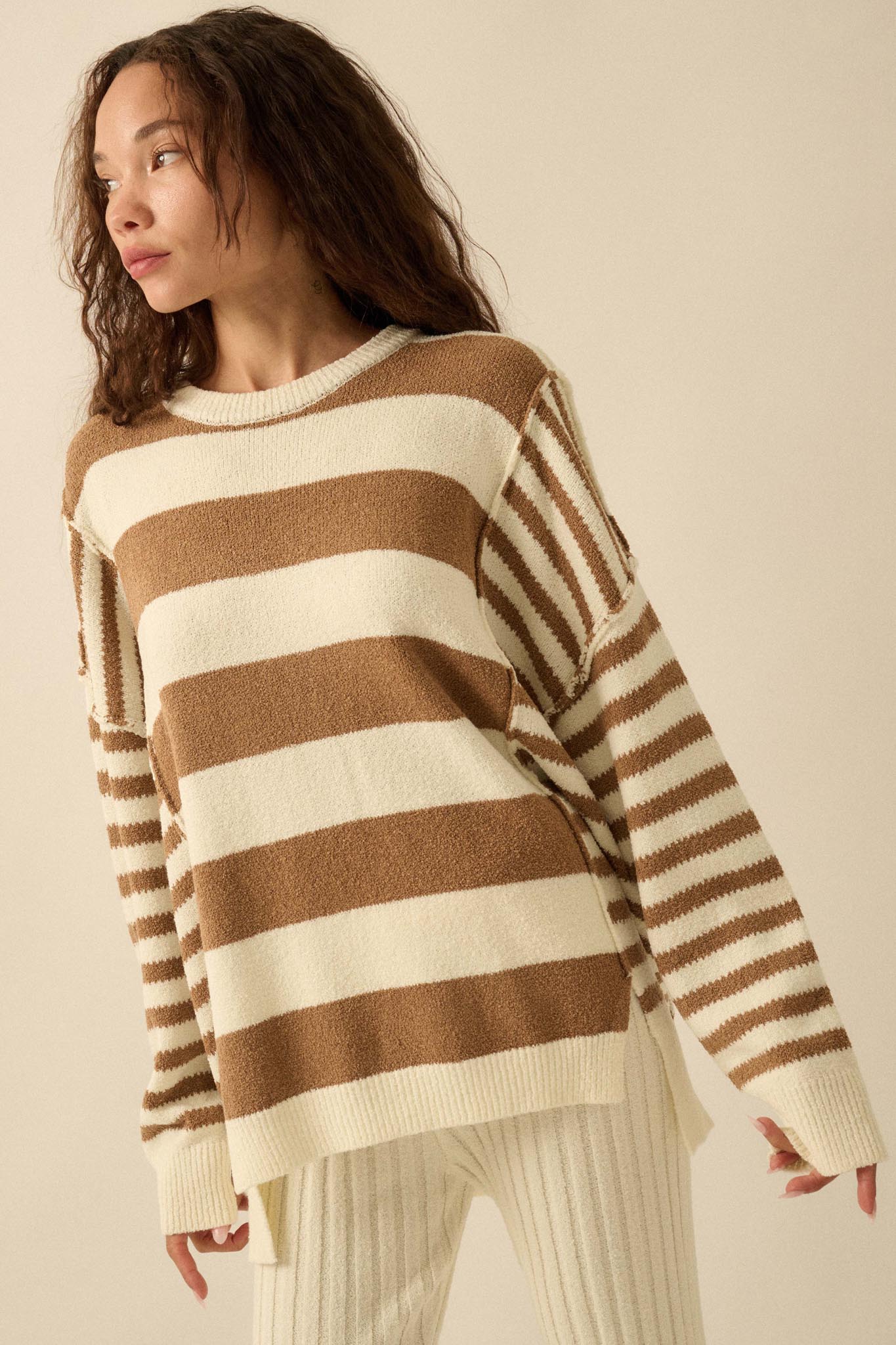 Promise the Label Paneled Striped Sweater