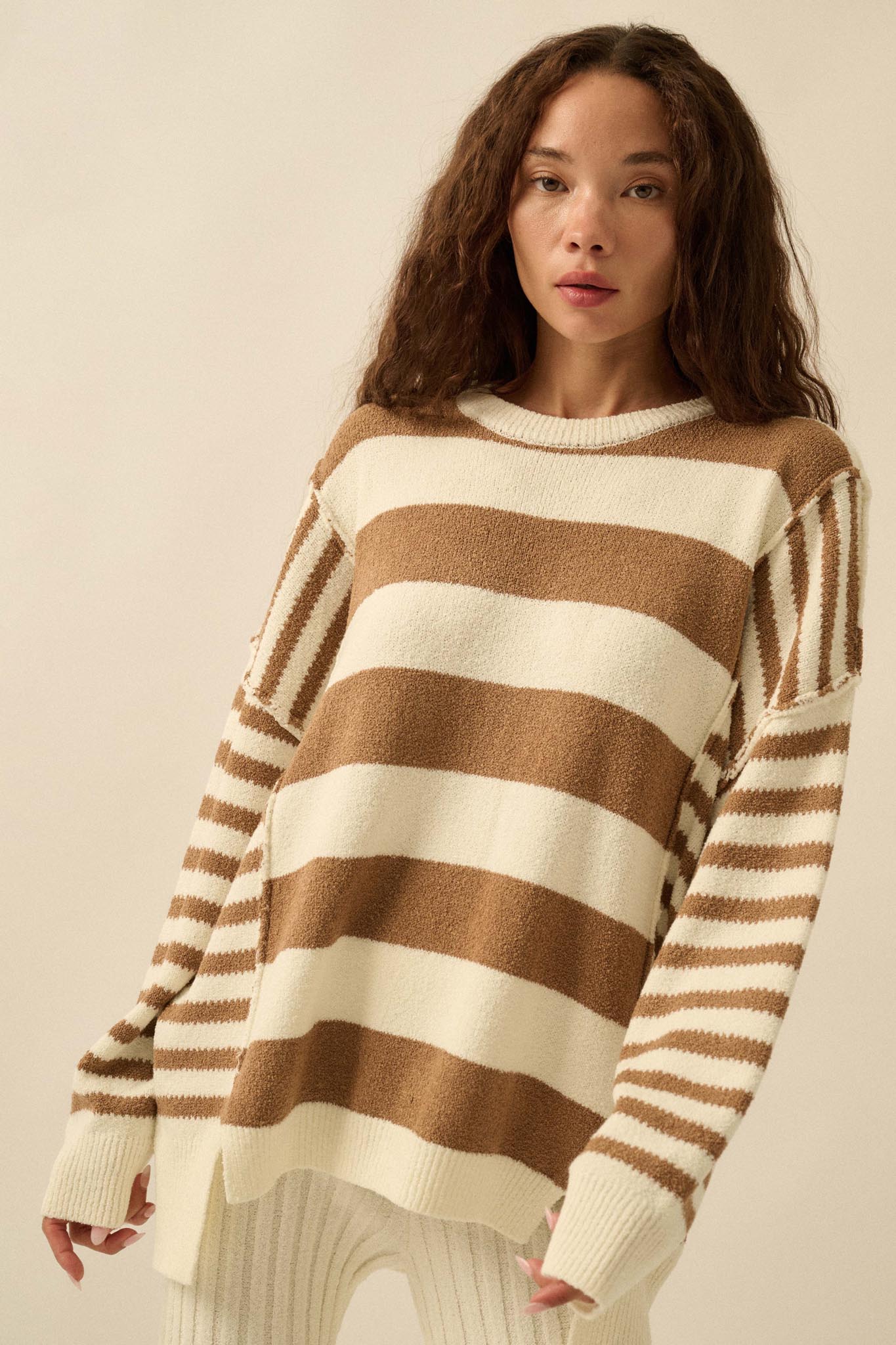 Promise the Label Paneled Striped Sweater