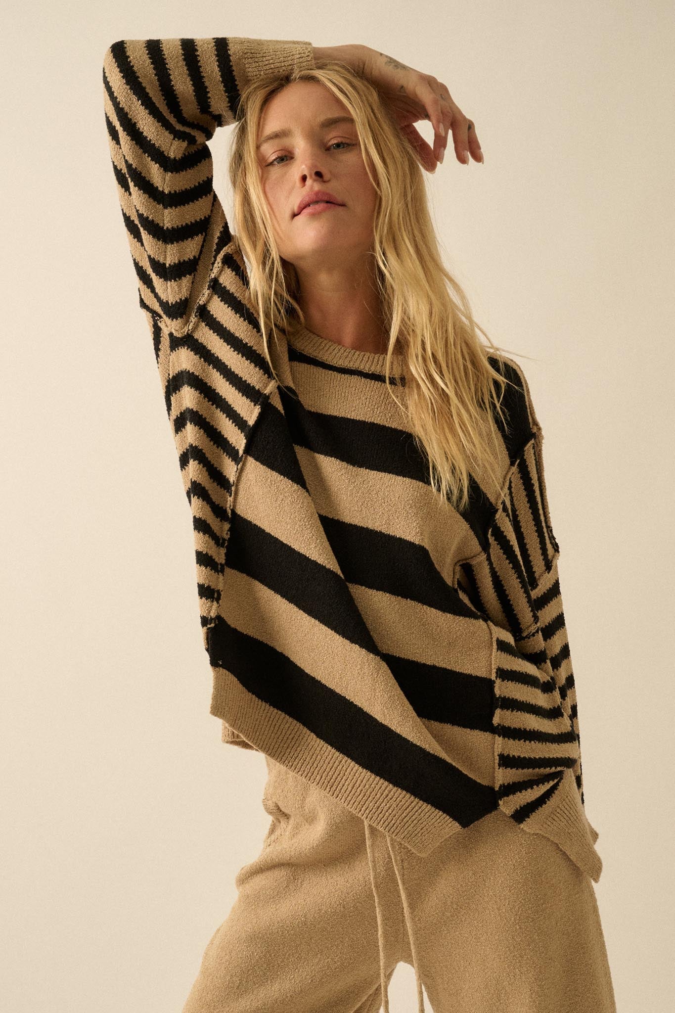Promise the Label Paneled Striped Sweater - ShopPromesa