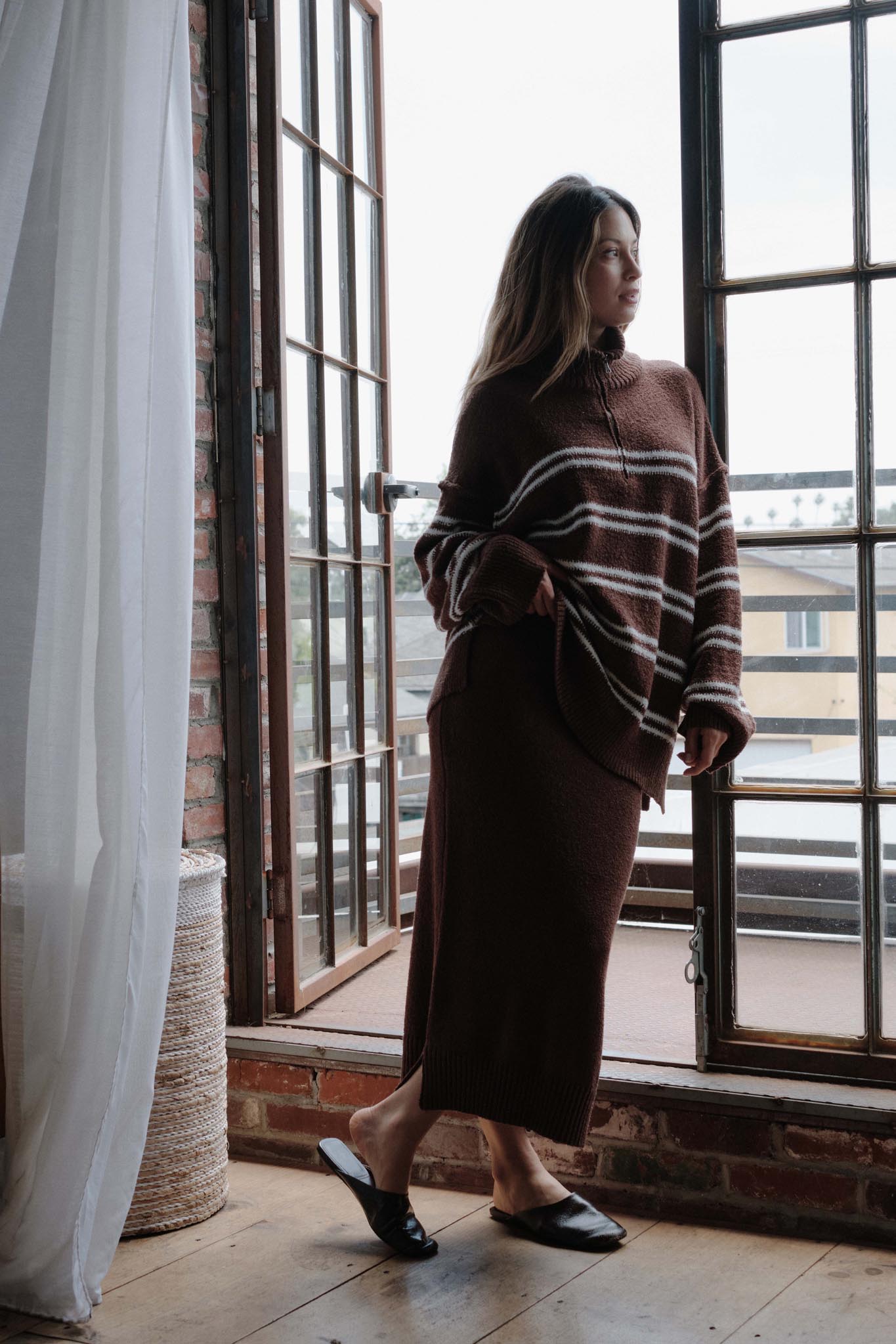 Promise the Label Striped Knit Quarter-Zip Sweater