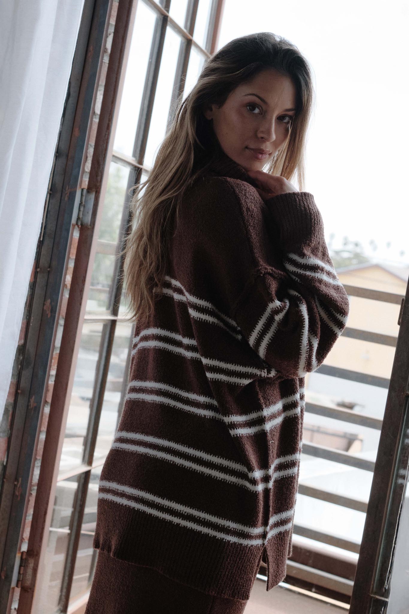 Promise the Label Striped Knit Quarter-Zip Sweater