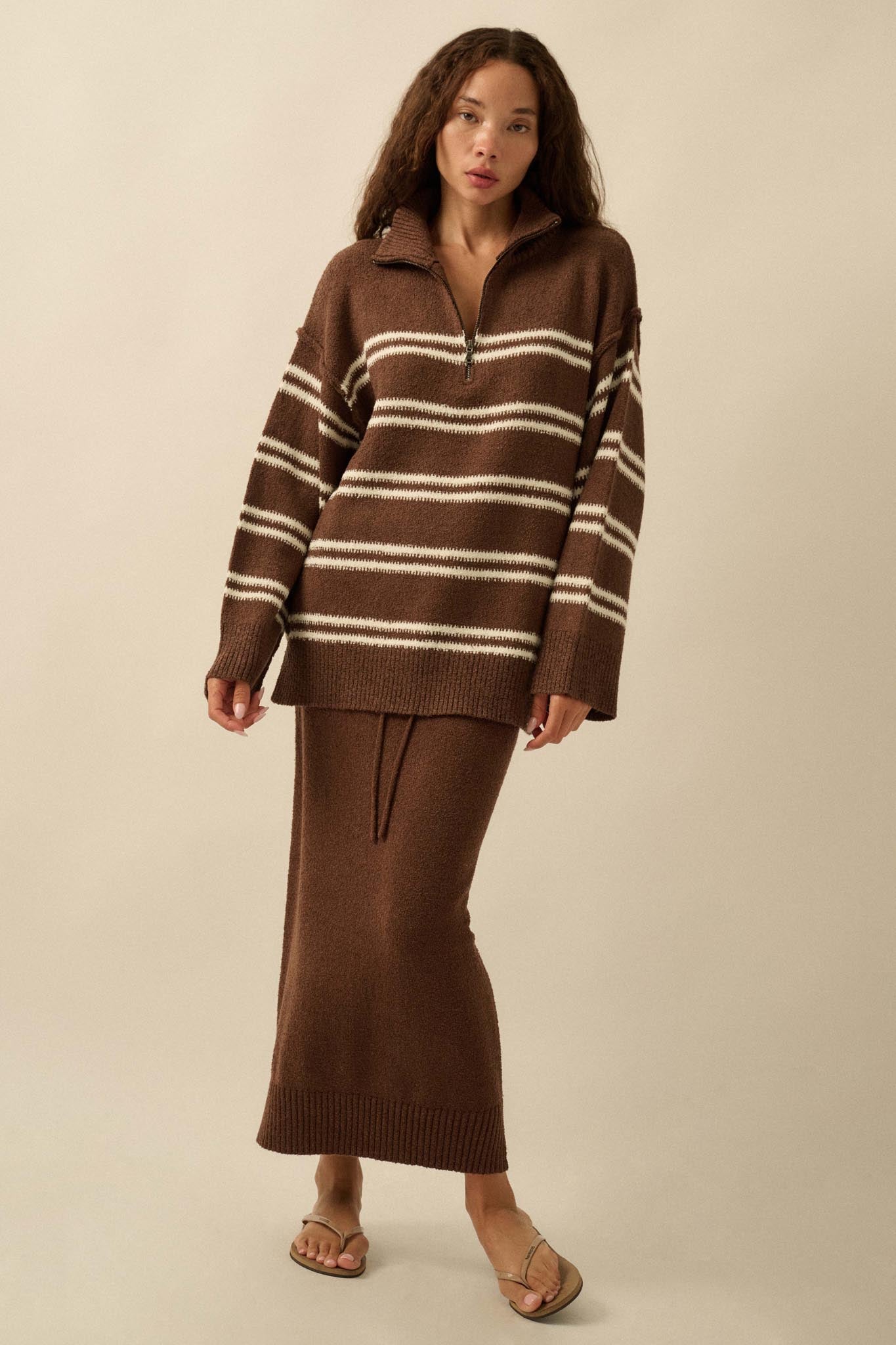 Promise the Label Striped Knit Quarter-Zip Sweater