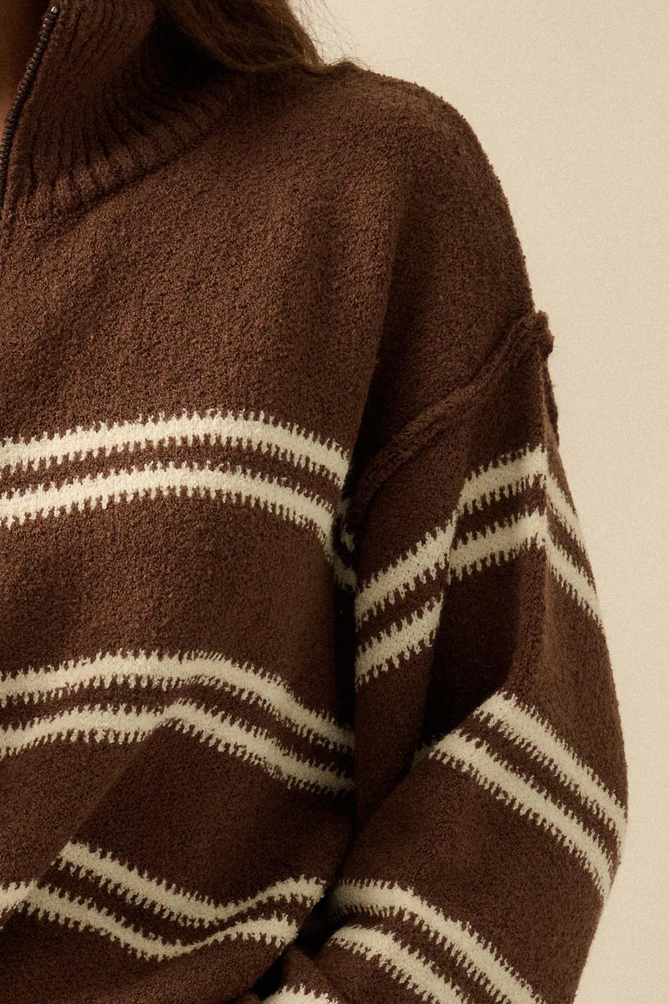 Promise the Label Striped Knit Quarter-Zip Sweater