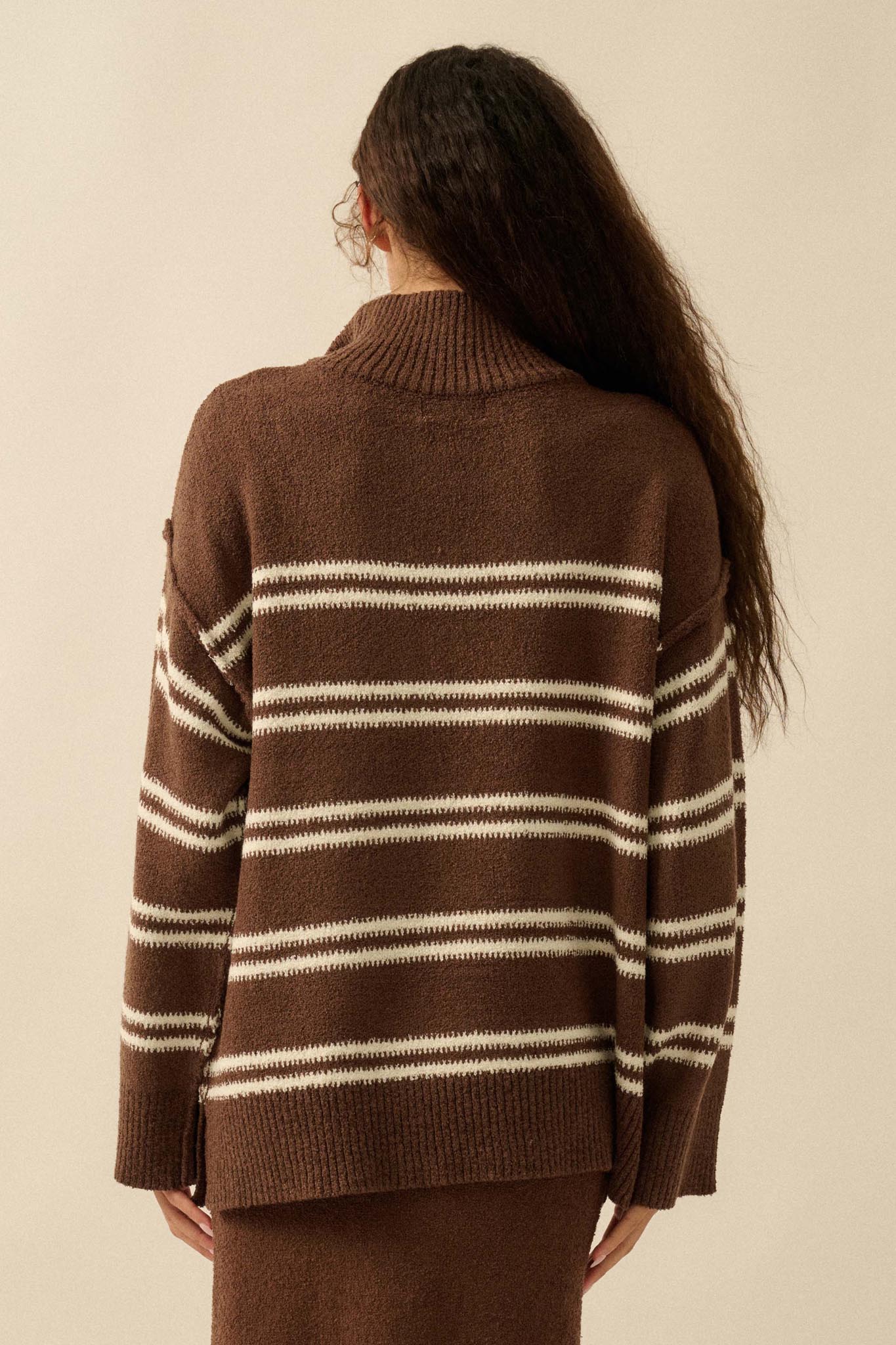 Promise the Label Striped Knit Quarter-Zip Sweater
