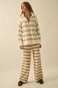 Promise the Label Striped Knit Quarter-Zip Sweater - ShopPromesa