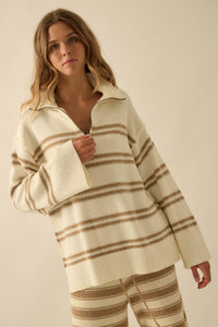 Promise the Label Striped Knit Quarter-Zip Sweater - ShopPromesa