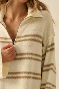 Promise the Label Striped Knit Quarter-Zip Sweater - ShopPromesa