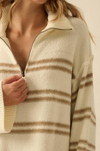 Promise the Label Striped Knit Quarter-Zip Sweater - ShopPromesa