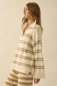 Promise the Label Striped Knit Quarter-Zip Sweater - ShopPromesa