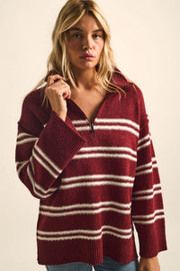 Promise the Label Striped Knit Quarter-Zip Sweater - ShopPromesa