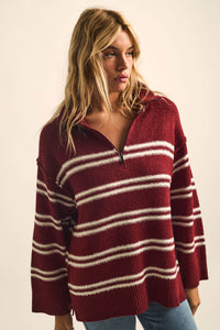 Promise the Label Striped Knit Quarter-Zip Sweater - ShopPromesa
