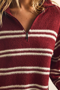 Promise the Label Striped Knit Quarter-Zip Sweater - ShopPromesa