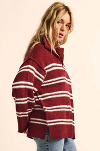Promise the Label Striped Knit Quarter-Zip Sweater - ShopPromesa