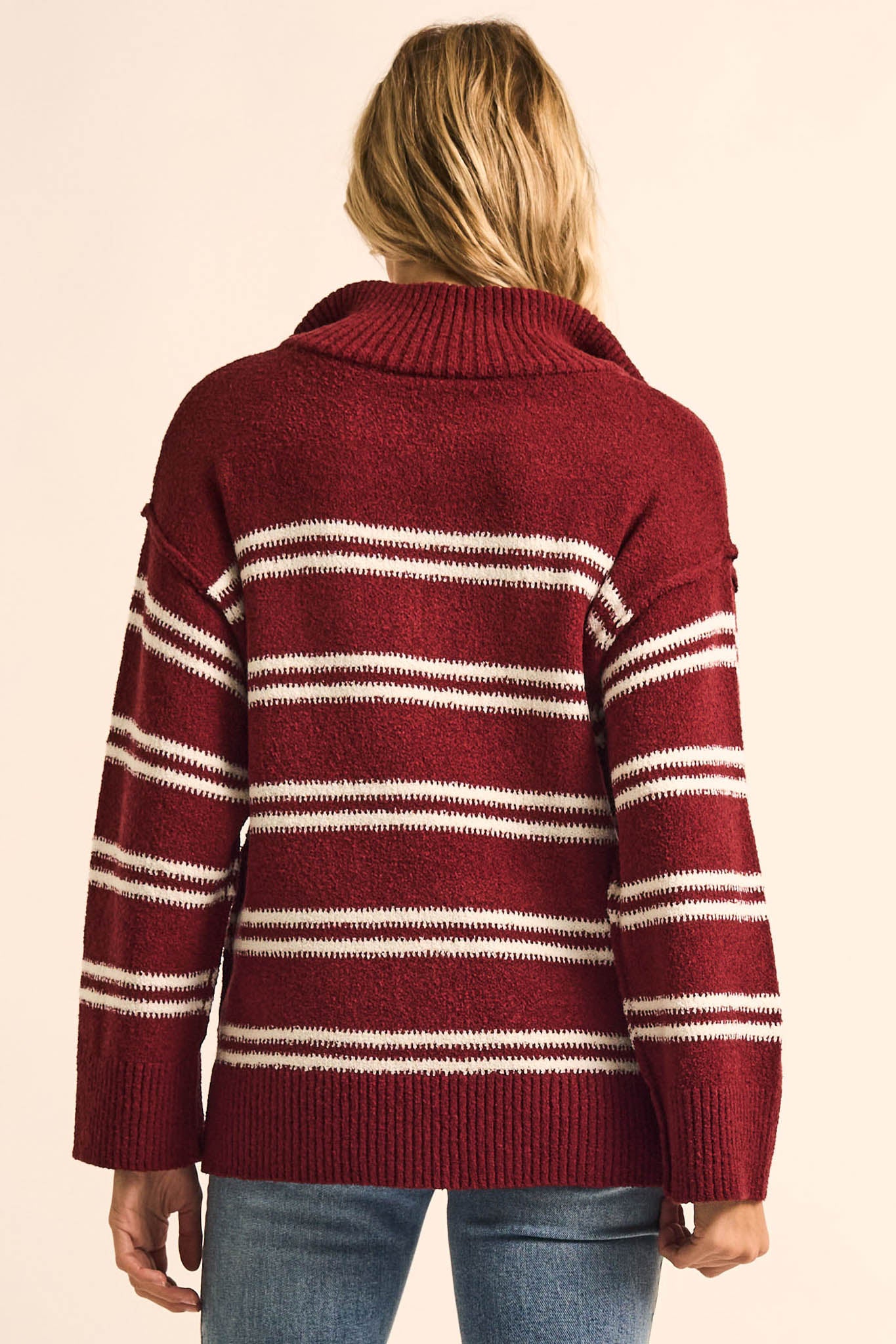 Promise the Label Striped Knit Quarter-Zip Sweater - ShopPromesa