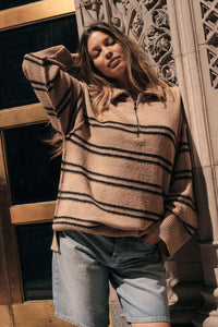 Promise the Label Striped Knit Quarter-Zip Sweater - ShopPromesa