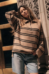 Promise the Label Striped Knit Quarter-Zip Sweater - ShopPromesa