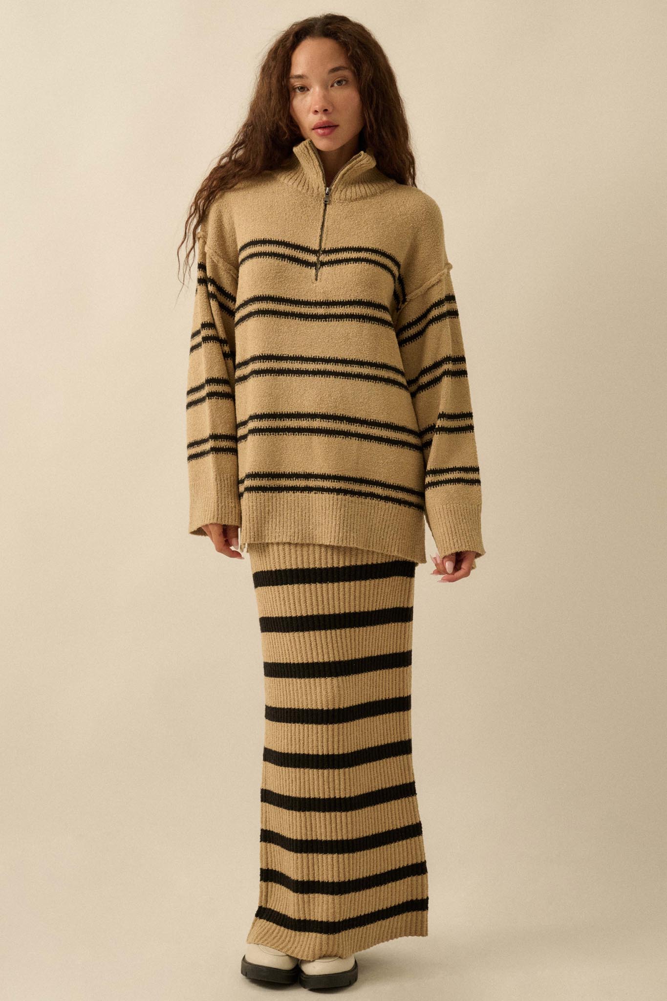 Promise the Label Striped Knit Quarter-Zip Sweater - ShopPromesa