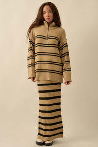 Promise the Label Striped Knit Quarter-Zip Sweater - ShopPromesa