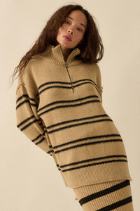 Promise the Label Striped Knit Quarter-Zip Sweater - ShopPromesa