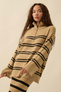Promise the Label Striped Knit Quarter-Zip Sweater - ShopPromesa