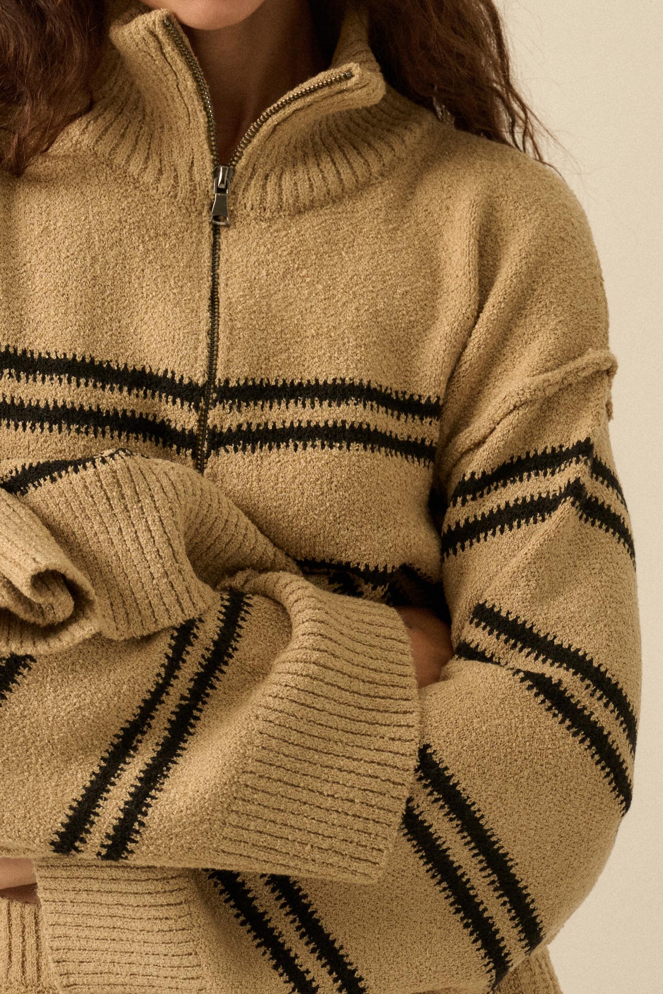 Promise the Label Striped Knit Quarter-Zip Sweater