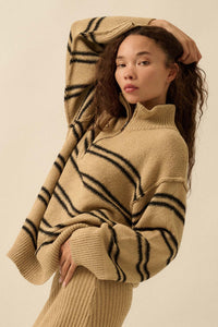Promise the Label Striped Knit Quarter-Zip Sweater - ShopPromesa