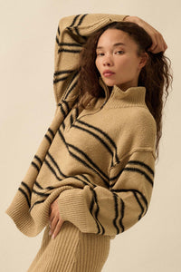 Promise the Label Striped Knit Quarter-Zip Sweater - ShopPromesa
