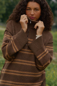 Promise the Label Striped Knit Quarter-Zip Sweater - ShopPromesa