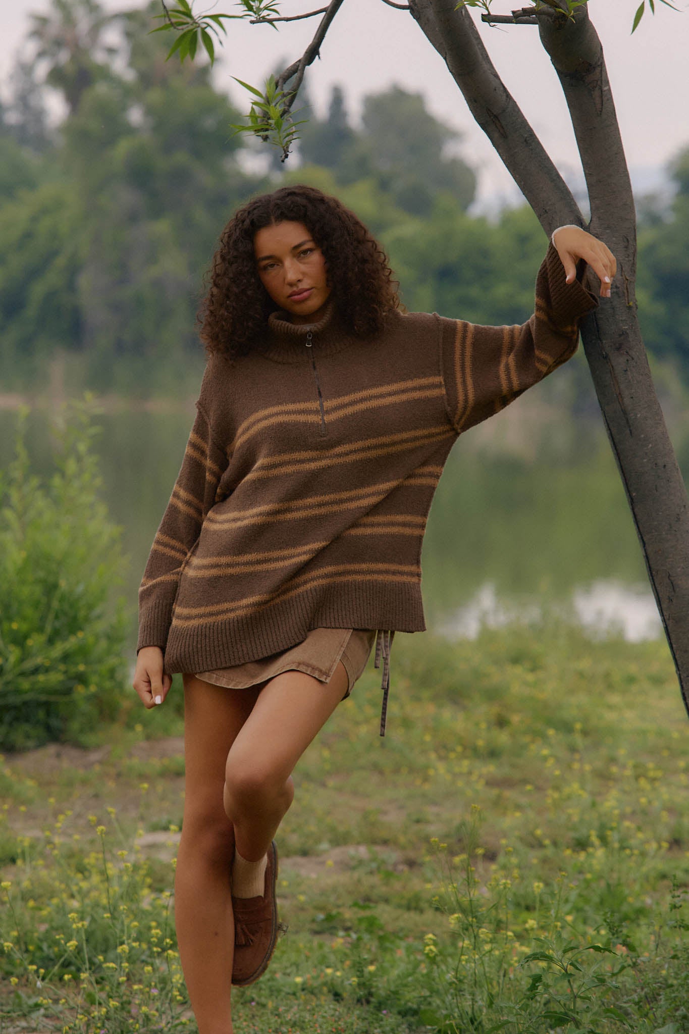Promise the Label Striped Knit Quarter-Zip Sweater - ShopPromesa