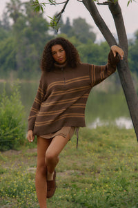 Promise the Label Striped Knit Quarter-Zip Sweater - ShopPromesa