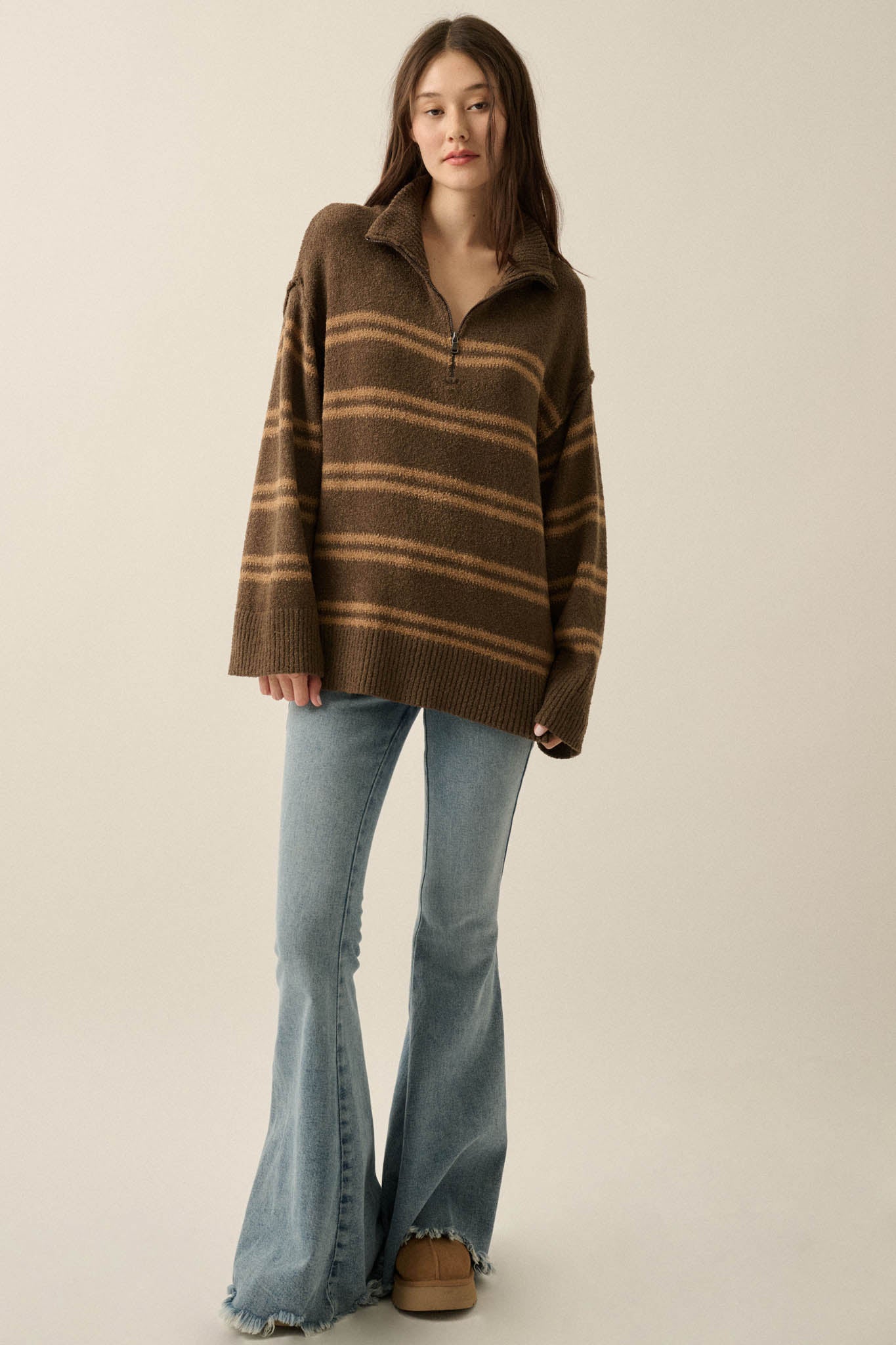 Promise the Label Striped Knit Quarter-Zip Sweater - ShopPromesa