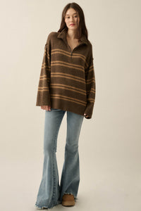 Promise the Label Striped Knit Quarter-Zip Sweater - ShopPromesa