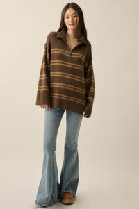 Promise the Label Striped Knit Quarter-Zip Sweater - ShopPromesa