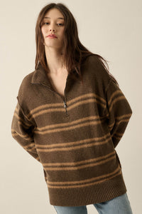 Promise the Label Striped Knit Quarter-Zip Sweater - ShopPromesa