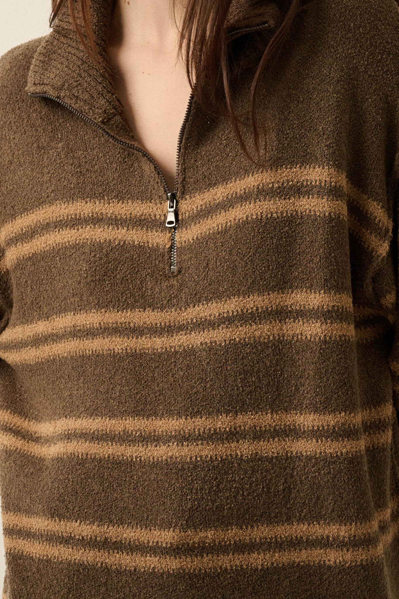 Promise the Label Striped Knit Quarter-Zip Sweater - ShopPromesa