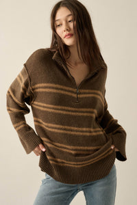 Promise the Label Striped Knit Quarter-Zip Sweater - ShopPromesa