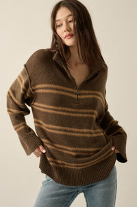 Promise the Label Striped Knit Quarter-Zip Sweater - ShopPromesa