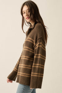 Promise the Label Striped Knit Quarter-Zip Sweater - ShopPromesa