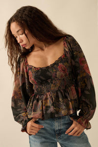 Roaming Blooms Smocked Floral Ruffle Peasant Top - ShopPromesa