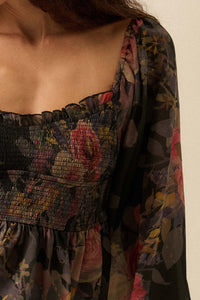 Roaming Blooms Smocked Floral Ruffle Peasant Top - ShopPromesa