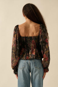 Roaming Blooms Smocked Floral Ruffle Peasant Top - ShopPromesa