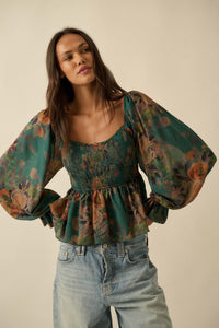 Roaming Blooms Smocked Floral Ruffle Peasant Top - ShopPromesa