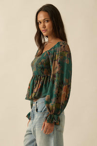 Roaming Blooms Smocked Floral Ruffle Peasant Top - ShopPromesa