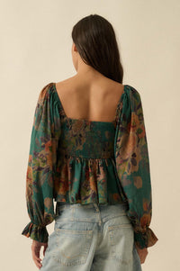 Roaming Blooms Smocked Floral Ruffle Peasant Top - ShopPromesa
