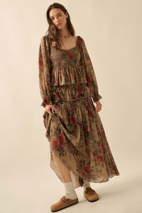 Roaming Blooms Smocked Floral Ruffle Peasant Top - ShopPromesa